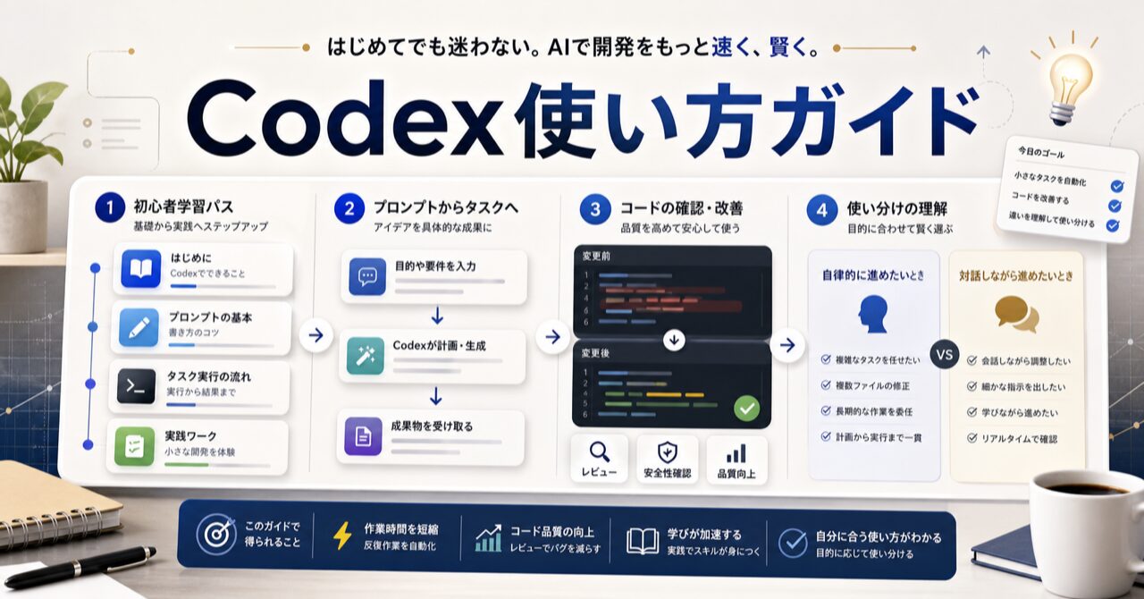 OpenAI Codex 使い方完全ガイド｜・始め方・Claude Codeとの違いを初心者向けに解説のアイキャッチ画像