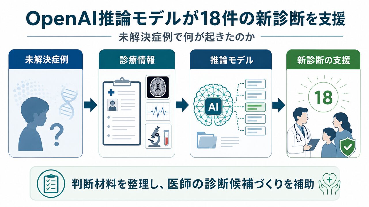 OpenAI推論モデルが18件の新診断を支援：何が起きたのかの要点を整理した図解