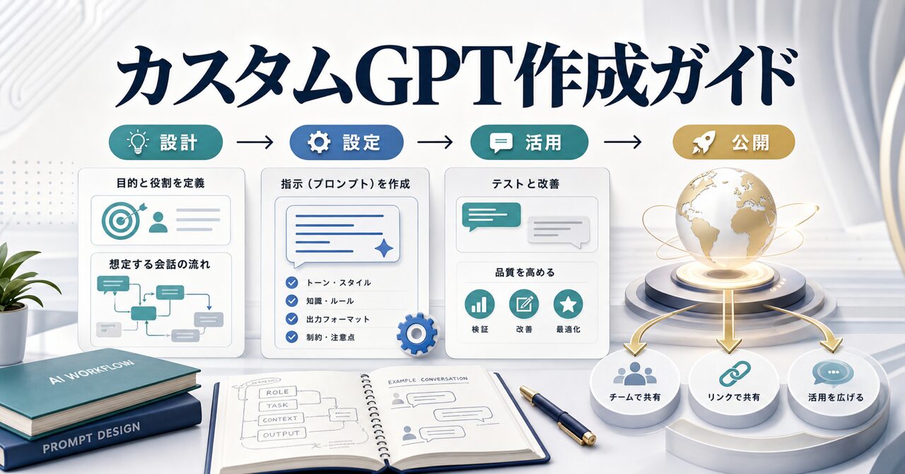 カスタムGPT(GPTs)の作り方完全ガイド｜設定・活用・公開手順を解説【2026年最新】のアイキャッチ