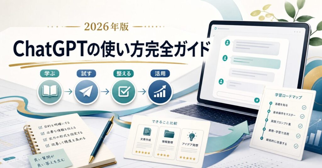 ChatGPTの使い方 完全ガイド｜初心者から使いこなすまで【2026年最新】のアイキャッチ